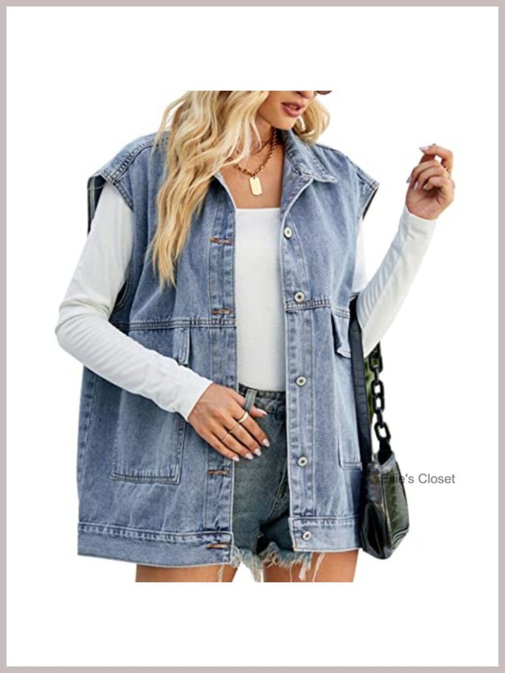Vintage Denim Jean Vest Oversized Button Down Waistcoat Gilet